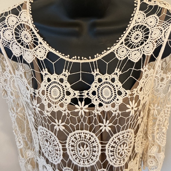 Altar'd State Womens Lace Top and Sleeve Boho Dress Brown Polka Dot Tulle Size S - Picture 2 of 12